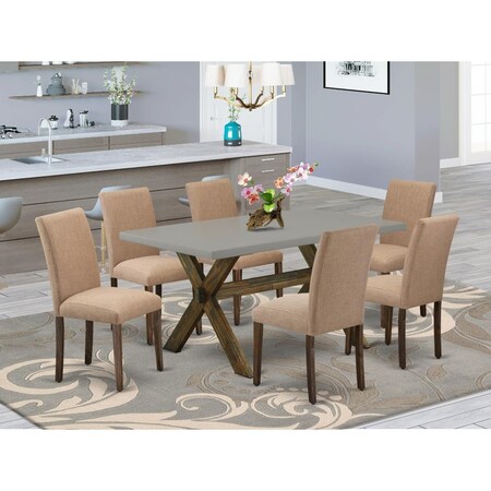 East West Furniture 7 Piece X-Style Dining Room Table Set - Distressed Jacobean X796AB747-7